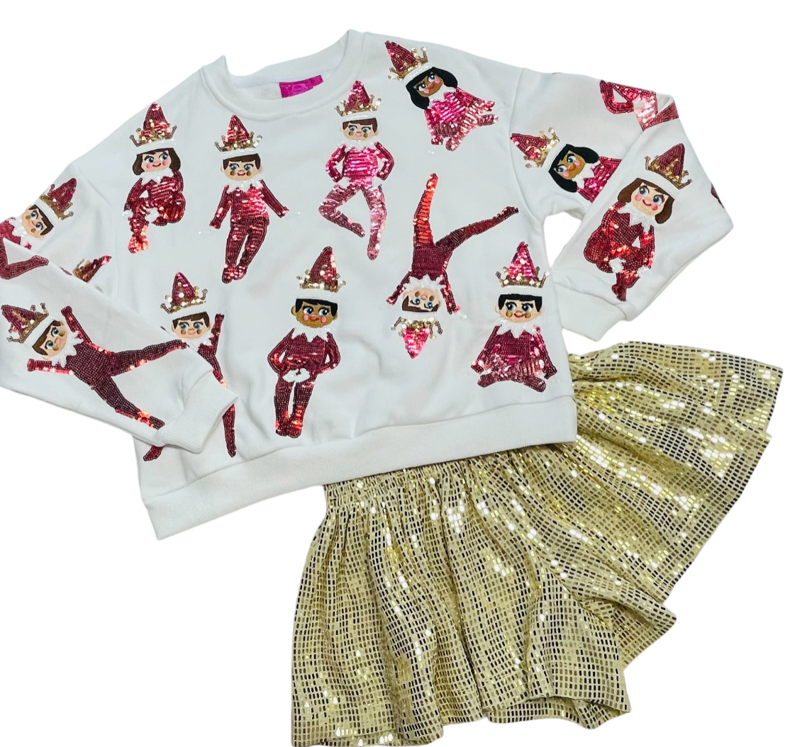 Queen Of Sparkles Kids Sequin Holiday Elf Sweatshirt