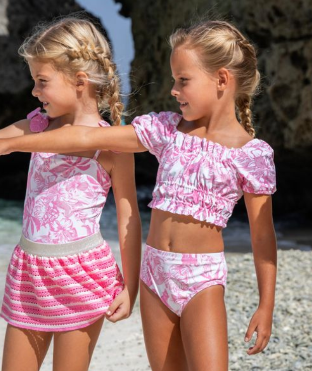 Shade Critters Pink Paradise Smocked Puff Sleeve 2pc Swimsuit