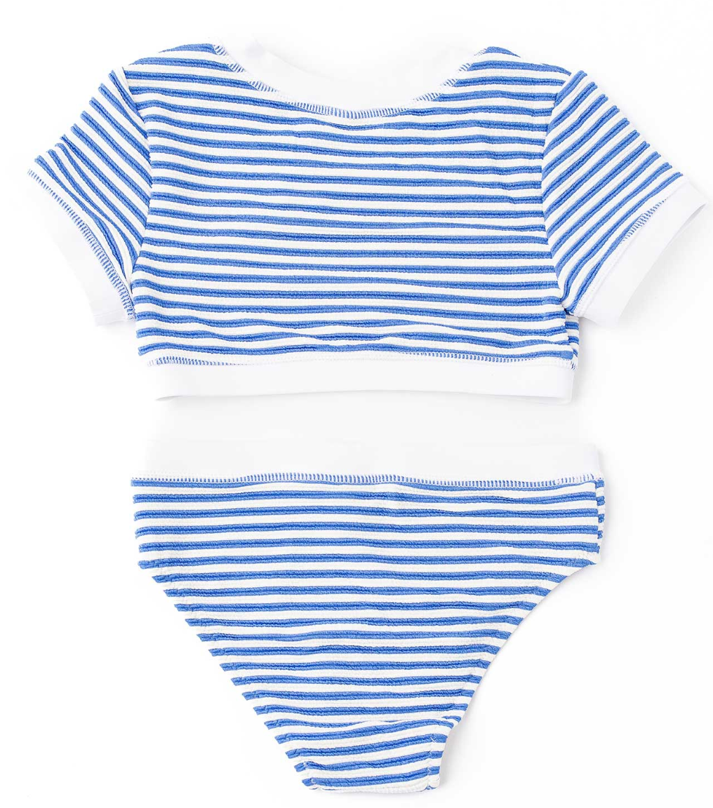 Shade Critters Cobalt Stripe Ribbed Short Sleeve Cropped 2pc Tween Swim Set