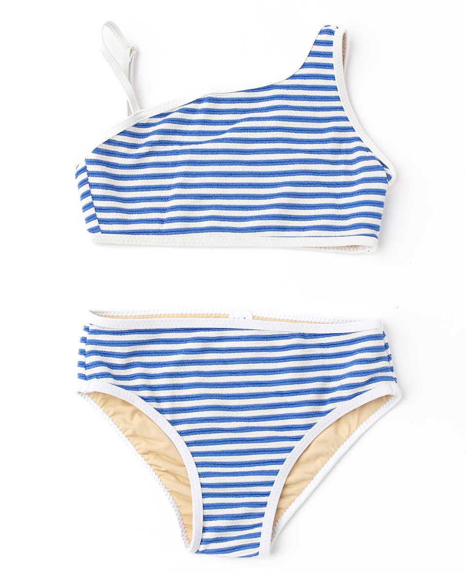 Shade Critters Cobalt Stripe Ribbed One Shoulder Tween 2pc Swim Set