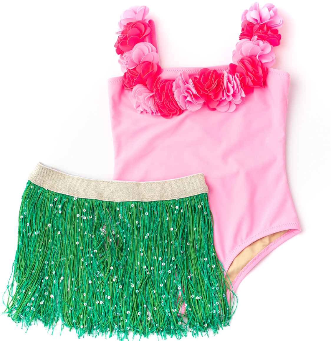 Shade Critters Pink Hula Girl Lei One Piece & Fringe Skirt Swim Set