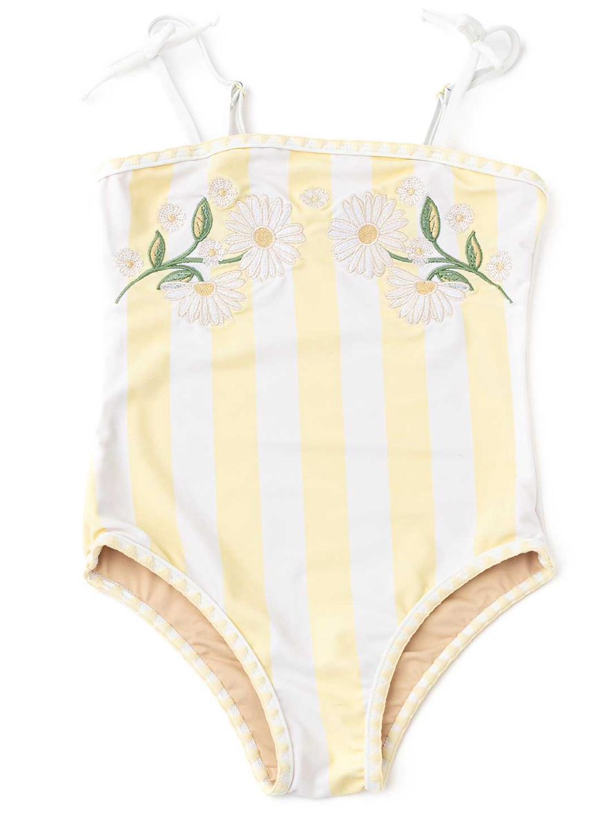 Shade Critters Embroidered Daisy Butter Stripe One Piece Swimsuit