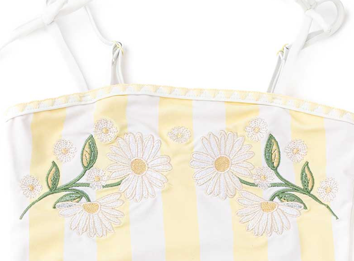 Shade Critters Embroidered Daisy Butter Stripe One Piece Swimsuit