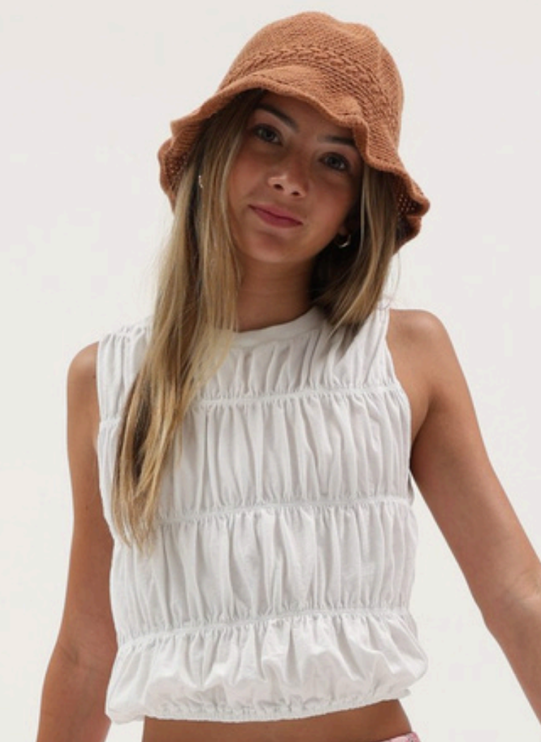 Tenly Tween Cotton Jersey Tiered Smocked Tank- White