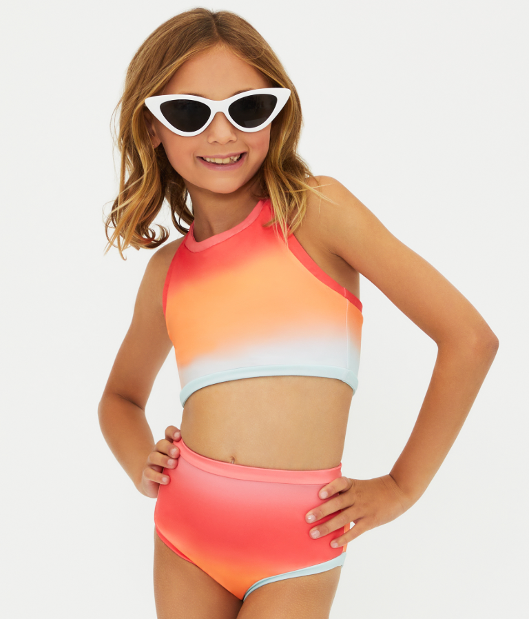 Traje de baño de 2 piezas Little Eva &amp; Emmy para niños de Beach Riot: bloques de color High Tide