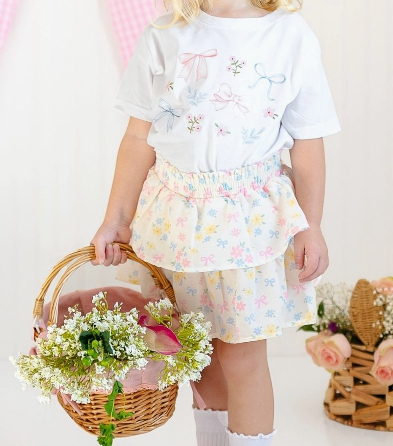 Sweet Wink Pastel Floral & Bow Tee