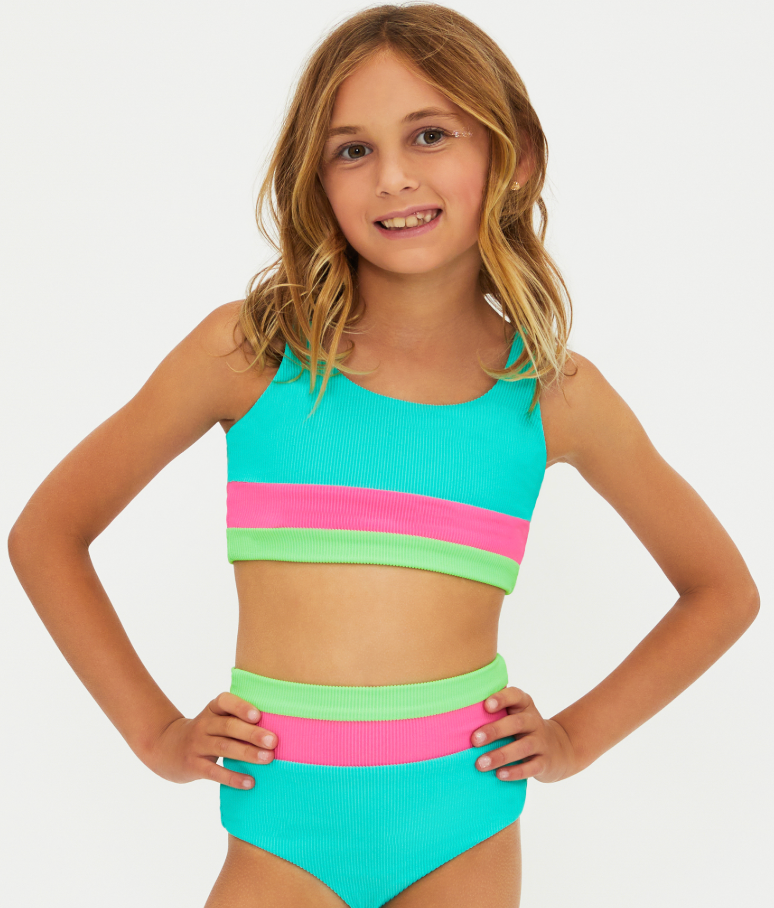 Beach Riot Kids Little Mackenzie & Heidi 2pc Swimsuit-Strawberry Ice Colorblock