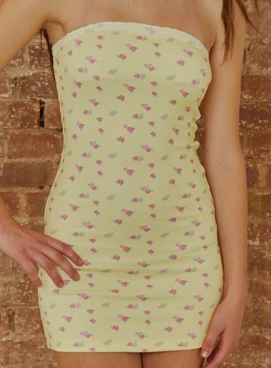 Theme NYC Stevie Pastel Yellow Ditsy Tube Dress