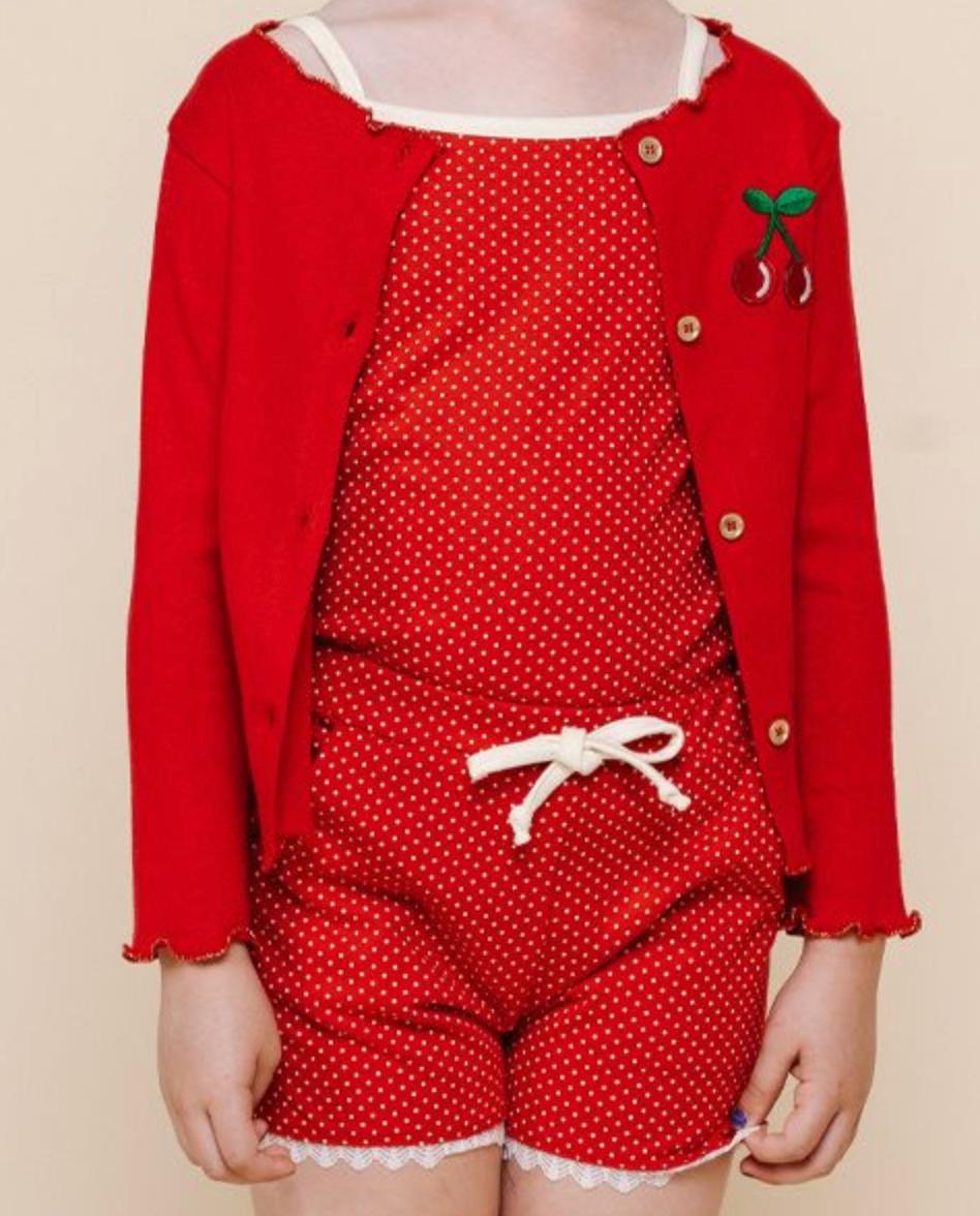 girls Red polka dot outfit with a matching jacket 