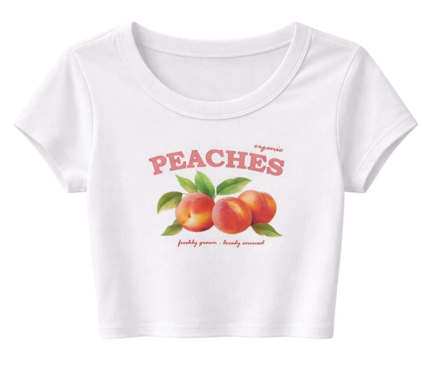 KatieJ peaches graphic tee white tween crop t-shirt with fruit print gaphics