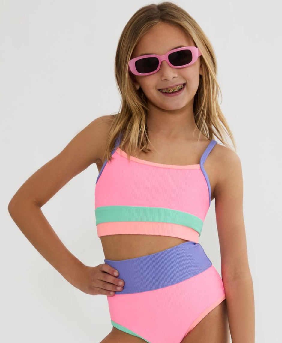 Beach Riot Kids Little Eva & Emmie 2pc Swimsuit- Sherbet Shores