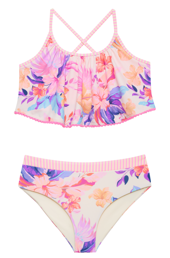 floral tween girls bikini Beach Riot Kids 2 piece swimsuit ruffle top