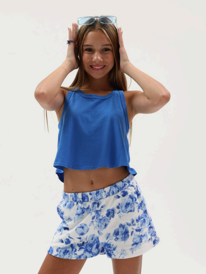 Tenly Tween Terry Pool Club Shorts- Deja Blue
