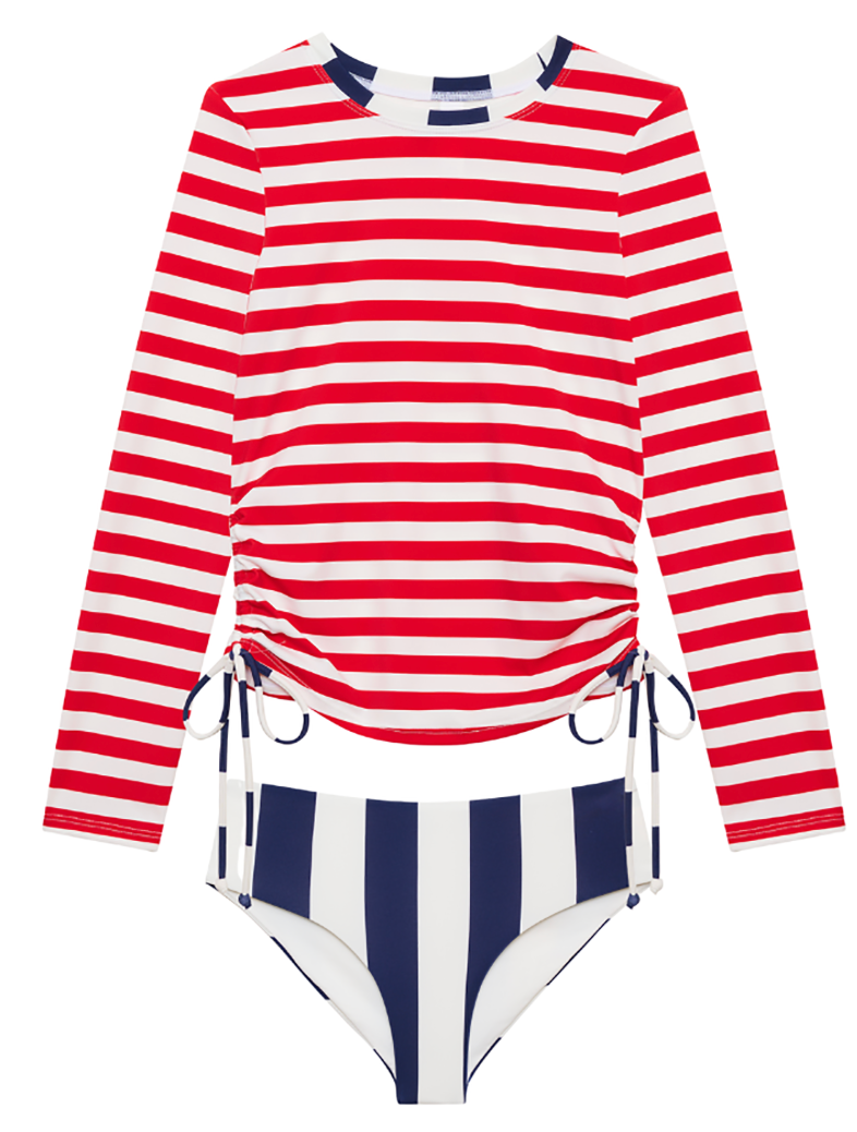 Traje de baño de 2 piezas Little Eva &amp; Emmy para niños de Beach Riot: bloques de color High Tide