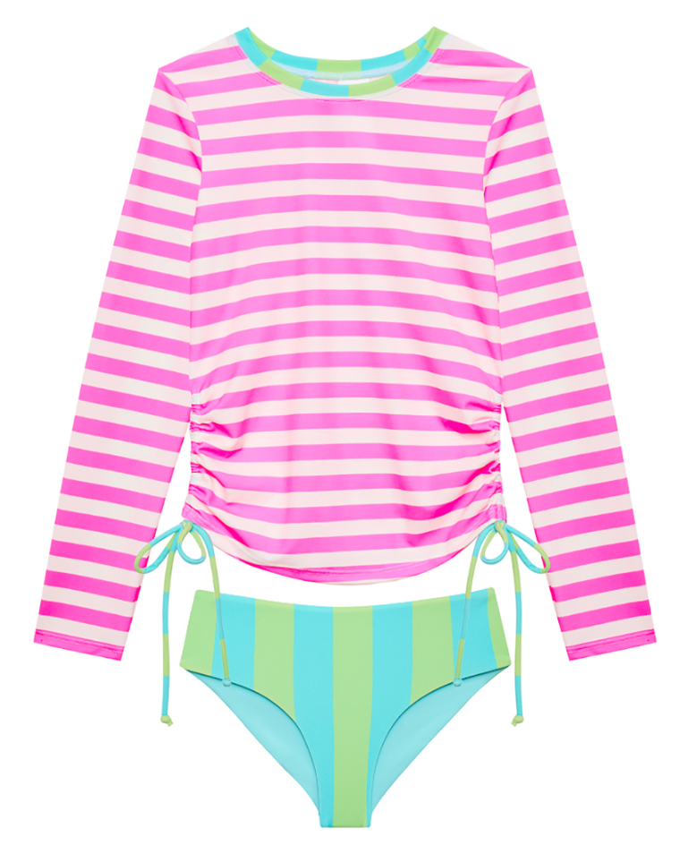 girls striped 2pc long sleeve rash guard set from beach riot 