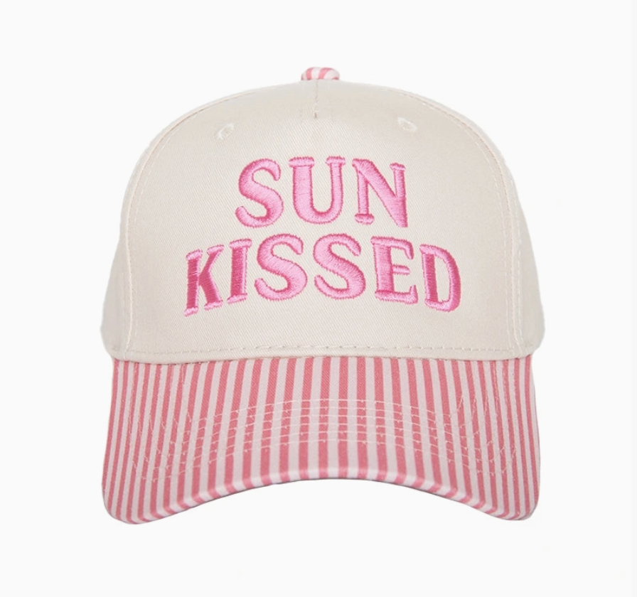 Sunkissed Two-Toned Tween Trucker Hat-Pink Stripe