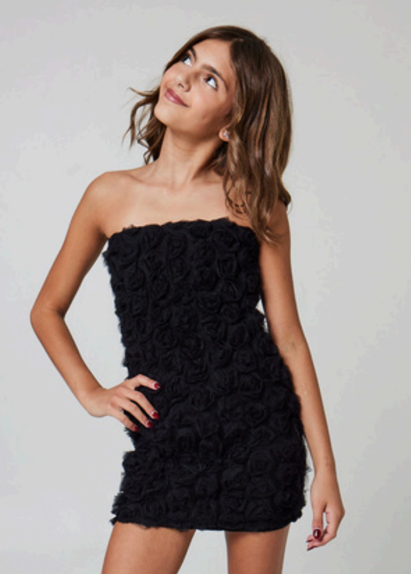 Gold Rush NYC Lydia Black Rosette Dress | Tween Pink Dress