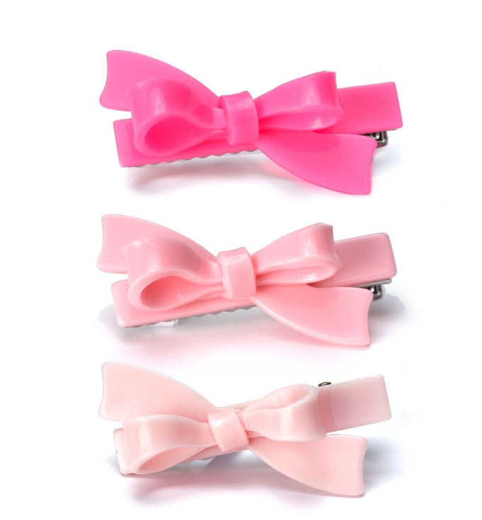 Lilies &amp; Roses Triple Pink Satin Bow Hair Clips - Set Of 3