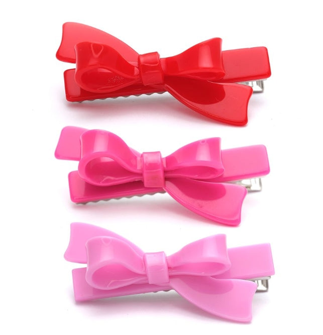 Lilies &amp; Roses Pinks &amp; Reds Satin Bow Hair Clips - Set Of 3