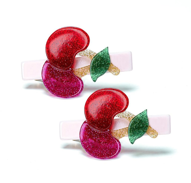 Lilies &amp; Roses Cherry Glitter Red Alligator Clips- Set Of 2