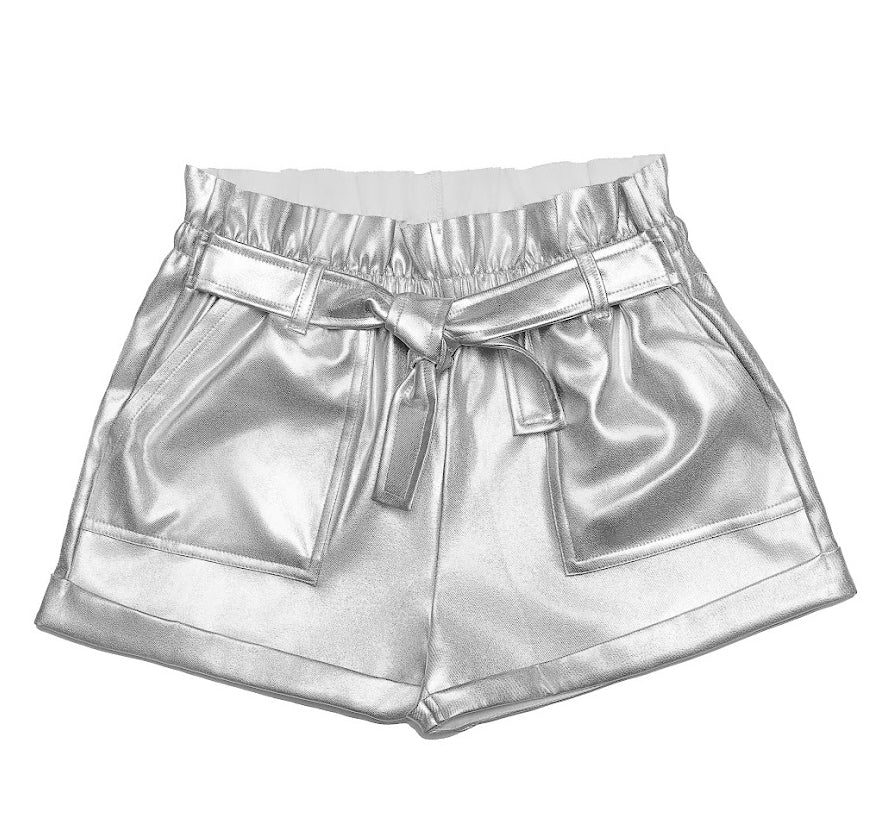 Mia New York Silver Bow Belted Shorts