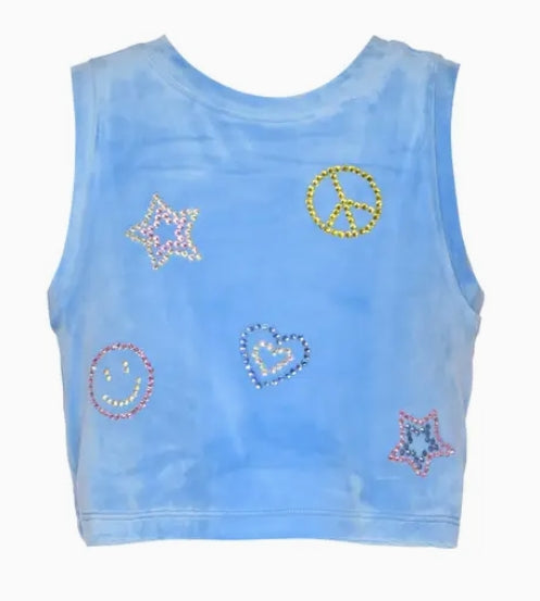 Hannah Banana Sleeveless Velour Top with Rhinestone Emojis * Preorder *