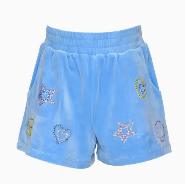 Hannah Banana Velour Shorts with Rhinestone Emojis * Preorder *