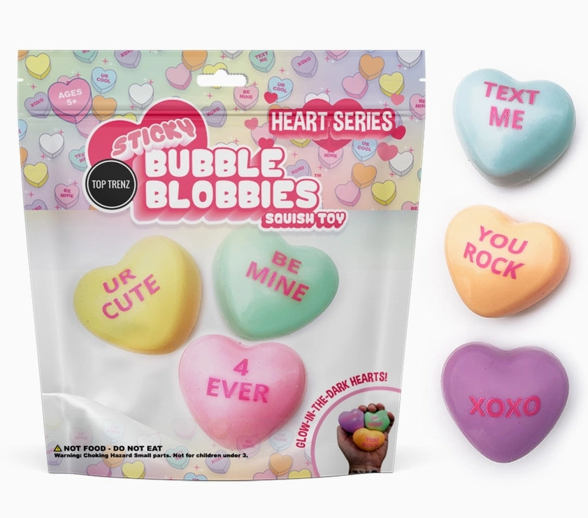 Top Trenz Sticky Bubble Blobbies- Valentines Hearts * Glow In The Dark*