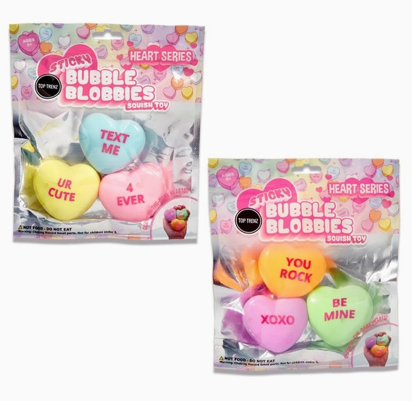 Top Trenz Sticky Bubble Blobbies- Valentines Hearts * Glow In The Dark*