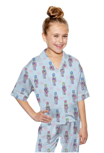 Sunshine Society Kids Silky Blue Nutcracker 2pc Pant Lounge Set