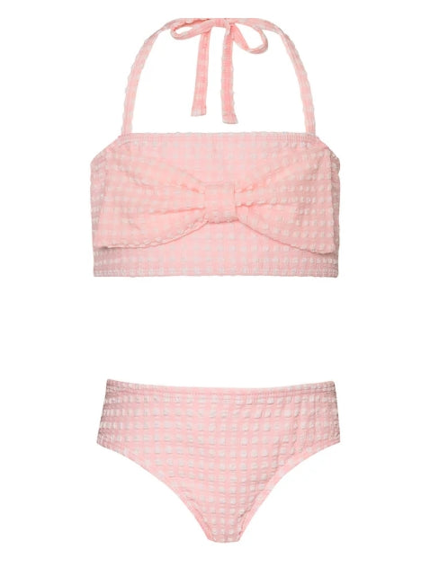 Bikini deportivo con bordado de arcoíris en color rosa de PQ Kids 