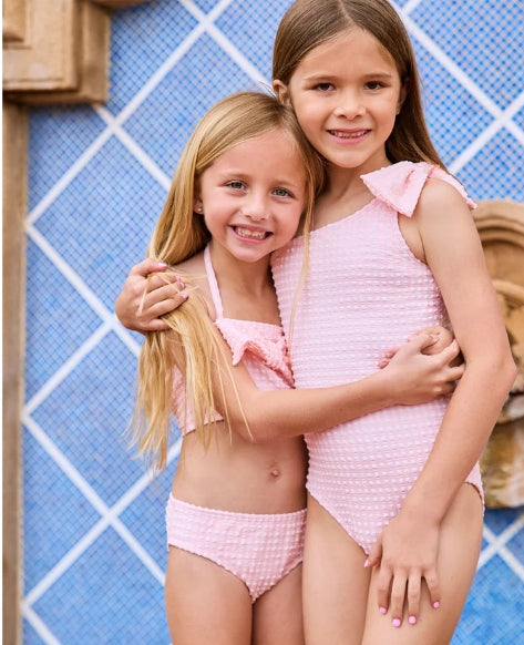 Bikini deportivo con bordado de arcoíris en color rosa de PQ Kids 