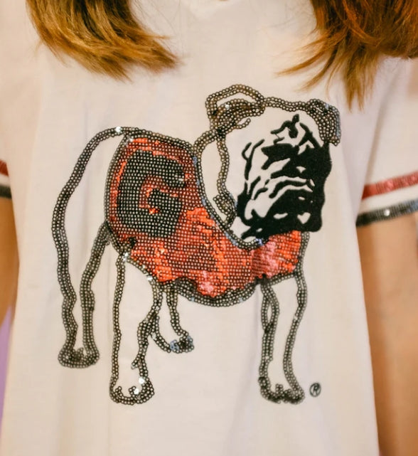 Queen Of Sparkles Kids - Licensed Sequin Georgia Bulldog Jersey Tee