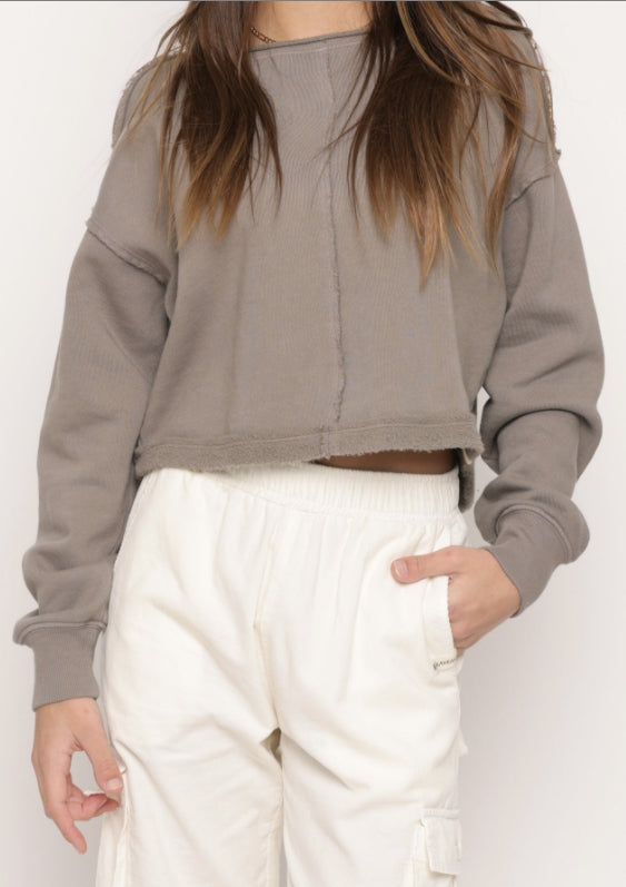 Kaveah Cotton Fleece Seamed Sweatshirt- Truffle