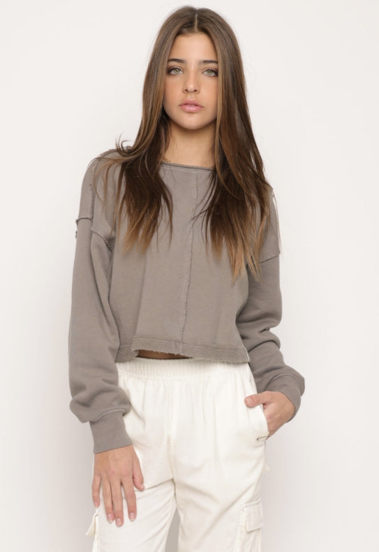 Kaveah Cotton Fleece Seamed Sweatshirt- Truffle