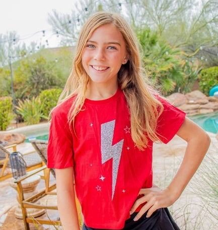 Paper Flower Red/Silver Lightning Bolt Tee