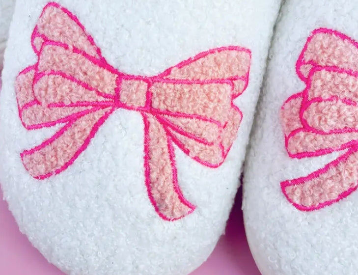 Pink Bow Slippers - Tween