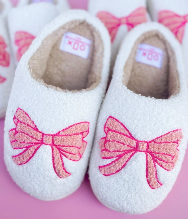 Pink Bow Slippers - Tween