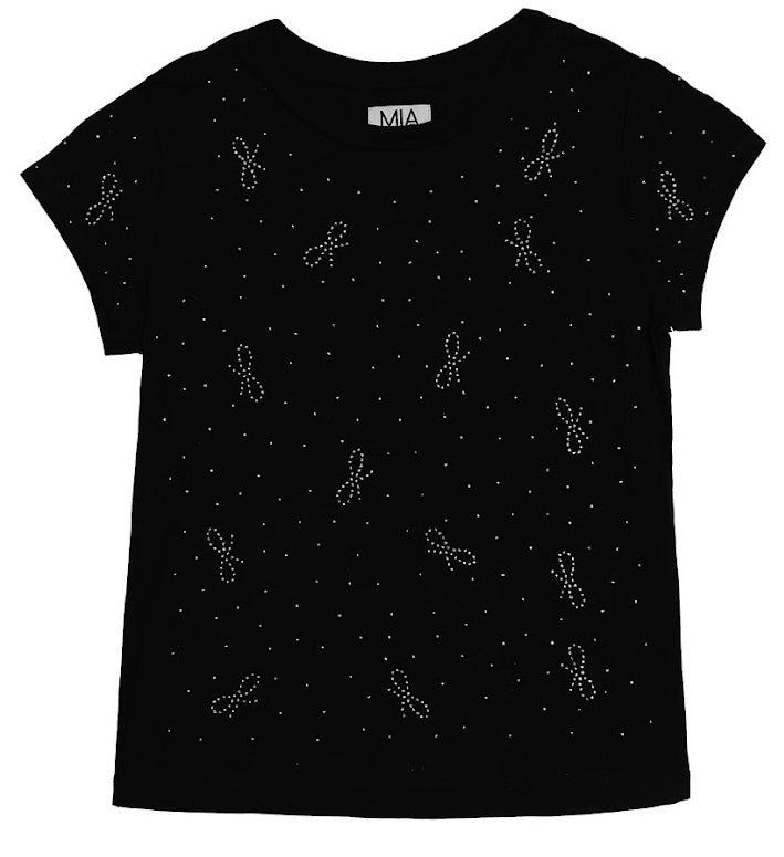 Mia New York Black Rhinestone Bows Tee