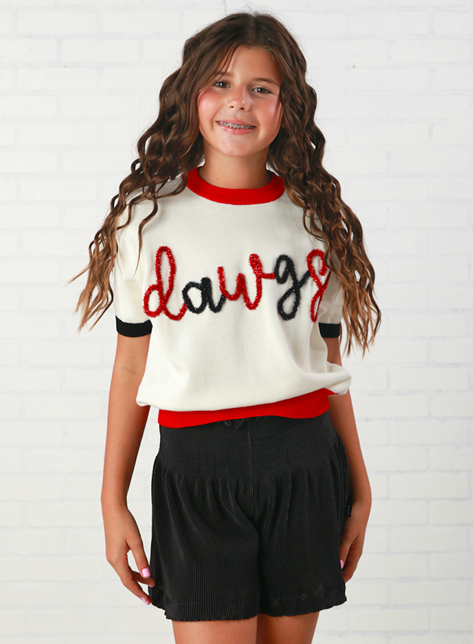 Queen Of Sparkles Kids Glitter Script Sweater - Georgia &quot; Dawgs&quot;