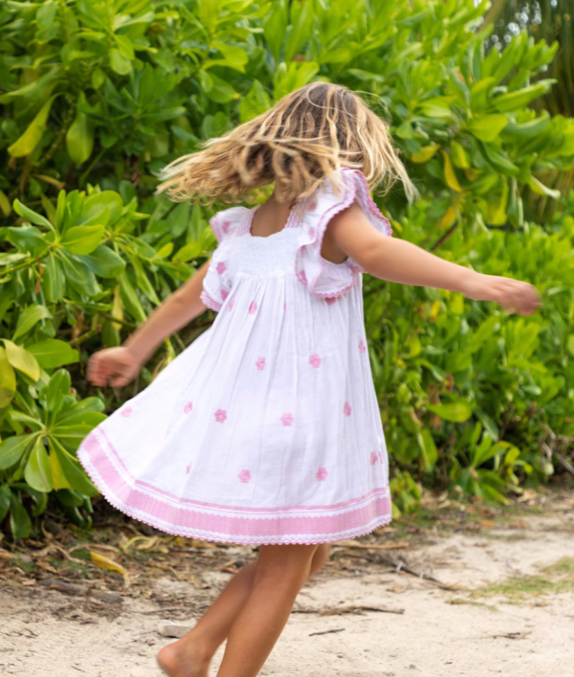 Mer St. Barth Serena Girl's Tassel Dress -Pink Frangipani