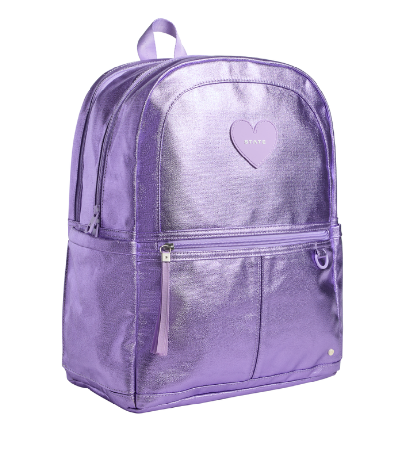 Mochila de 16" con dos bolsillos para niños Kane de State Bags - Lila metalizado