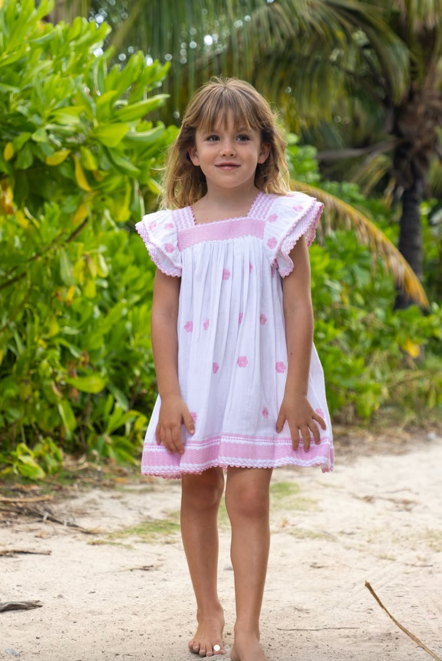 Mer St. Barth Serena Girl's Tassel Dress -Pink Frangipani