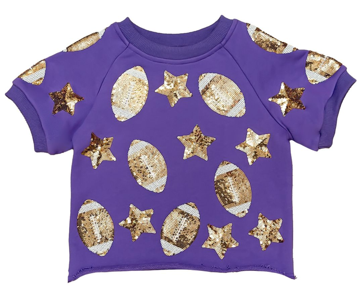 Belle Cher Sequin Purple & Gold  Football 2pc Game Day Set