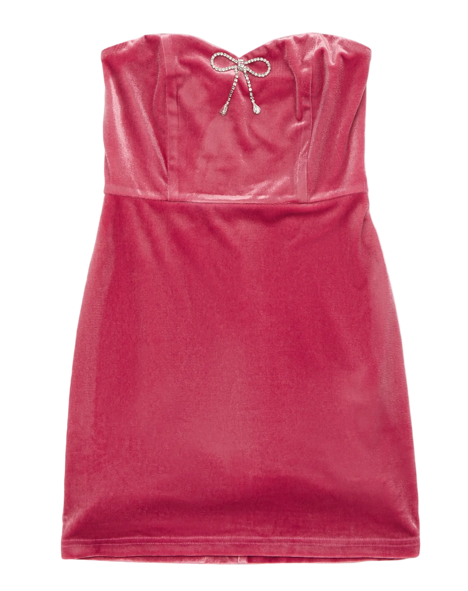 Theme NYC Ella Pink Velour Diamond Bow Dress