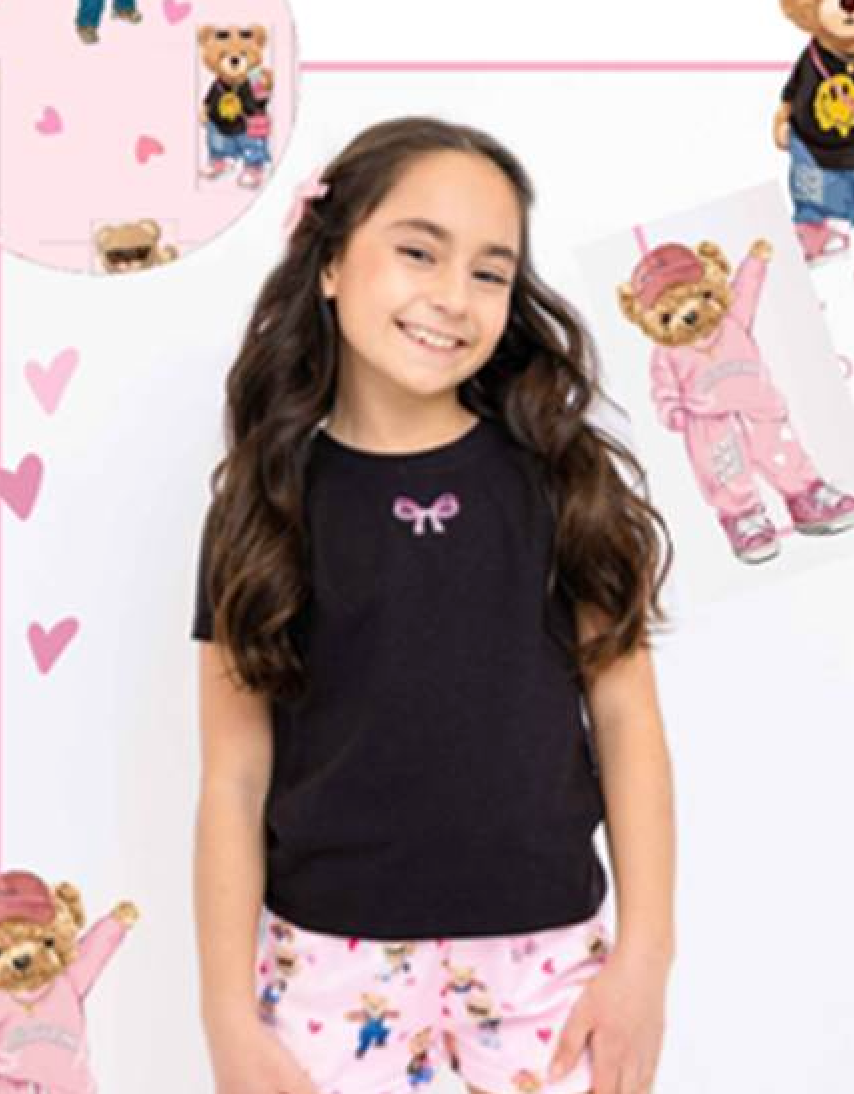 Preppy Goose 2pc Tee + Plush Pant Set-Teddy Bear