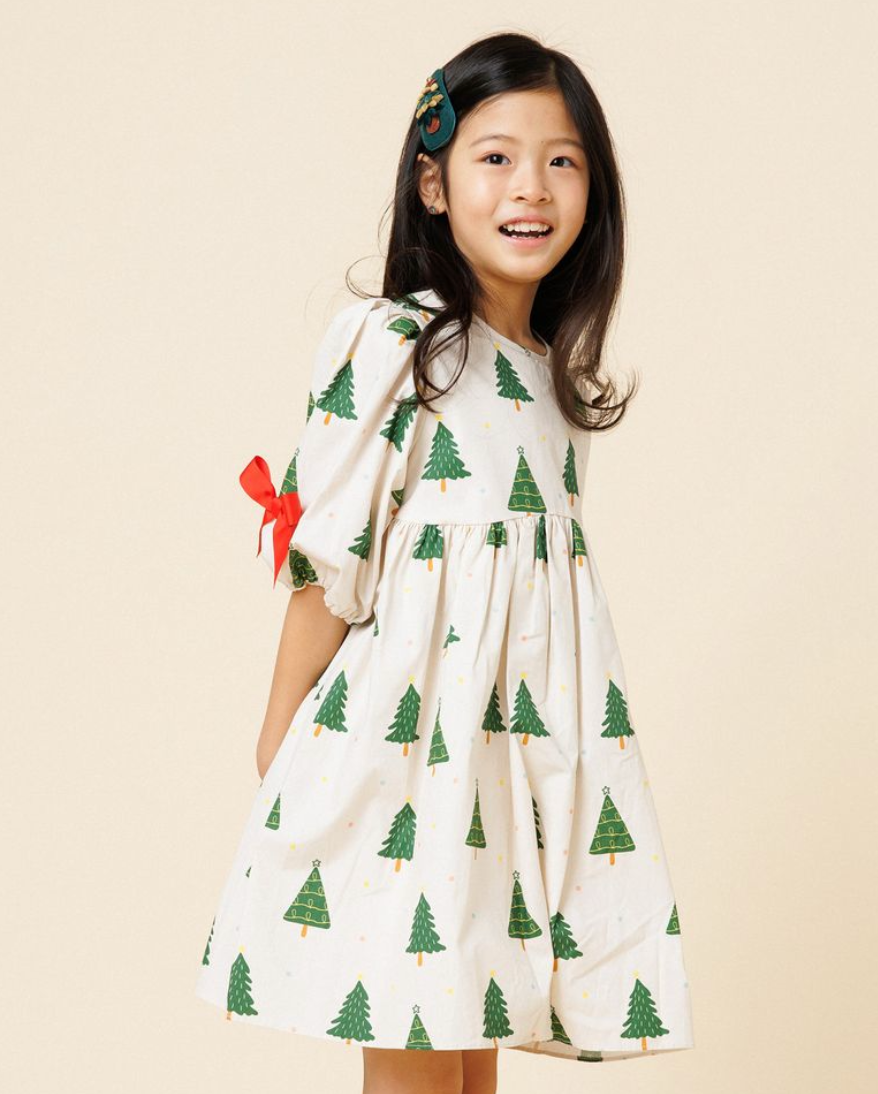 Petite Hailey Holiday Trees Balloon Dress