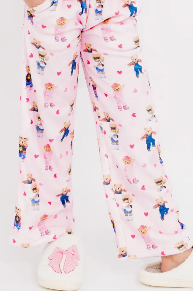 Preppy Goose 2pc Tee + Plush Pant Set-Teddy Bear