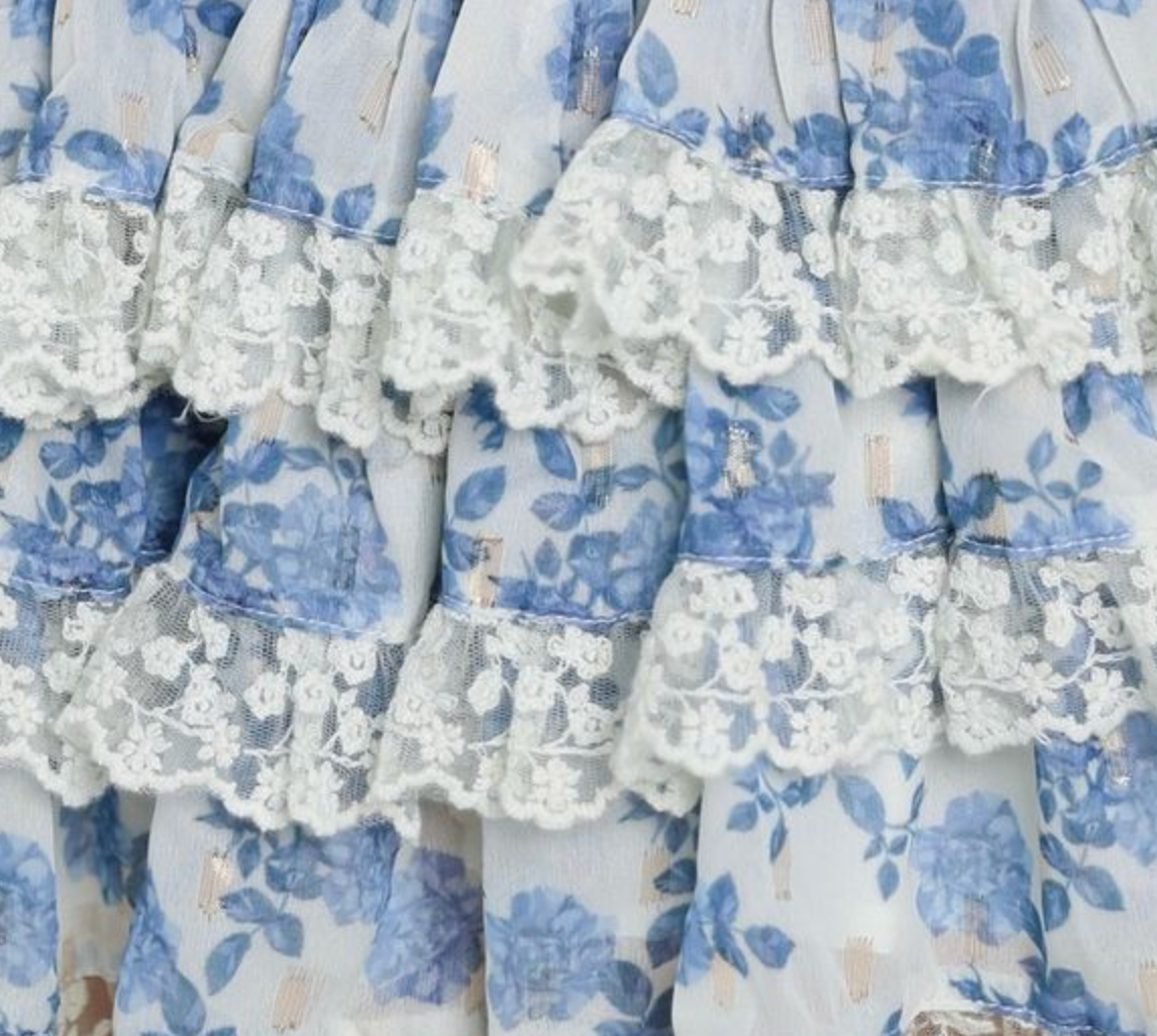 Summer Loving 2pc Coco Puff Sleeve Top & Skirt Set - Blue Reverie