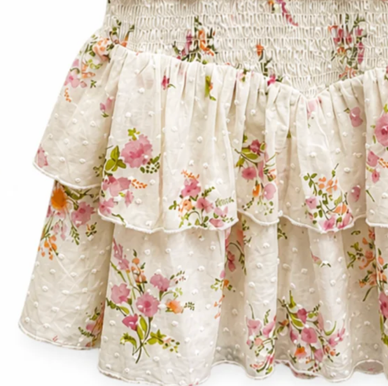 details of dotted floral print on katiej emerson dress in vintage wildflower